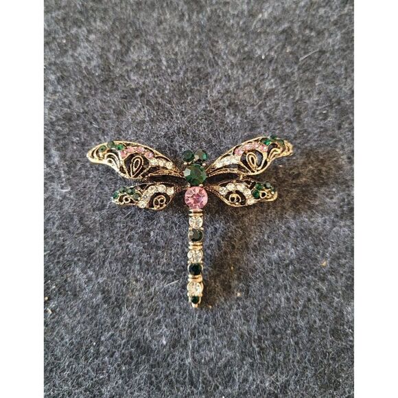 Art nouveau dragonfly brooch/Pendant with pink and green detail. - Picture 4 of 4
